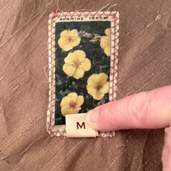 Burning Torch (Anthropologie) silk panel A line skirt appliqué & glass leaves M - Picture 3 of 12